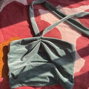 Dynamite Velvet Teal Top with neck tie